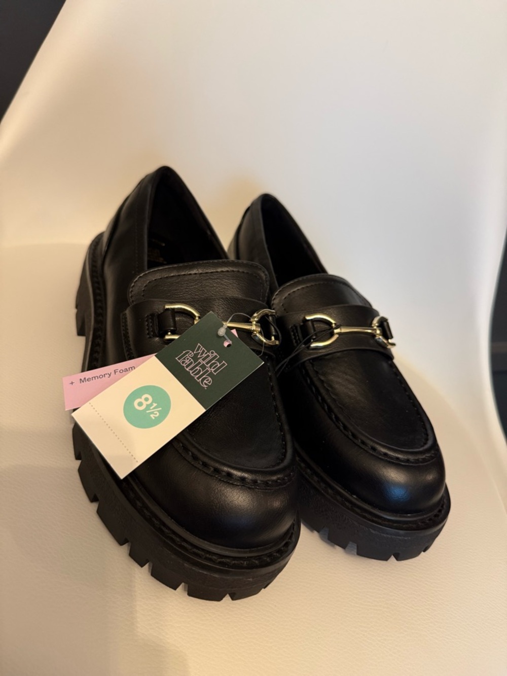 ☀️🌊Wild Fable Black Chapman Chunky Lug Loafers with Gold Hardware - Women's